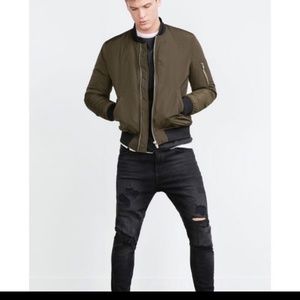 Zara Olive Green Bomber Jacket XL Light Weight